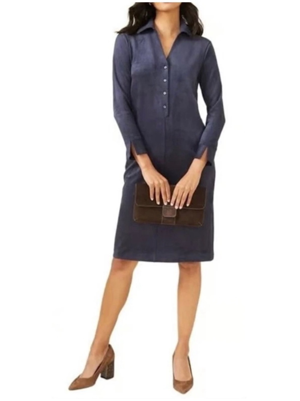J. McLaughlin Women’s Sz XL Navy Faux Suede Shirt Dress Ilyia Collared